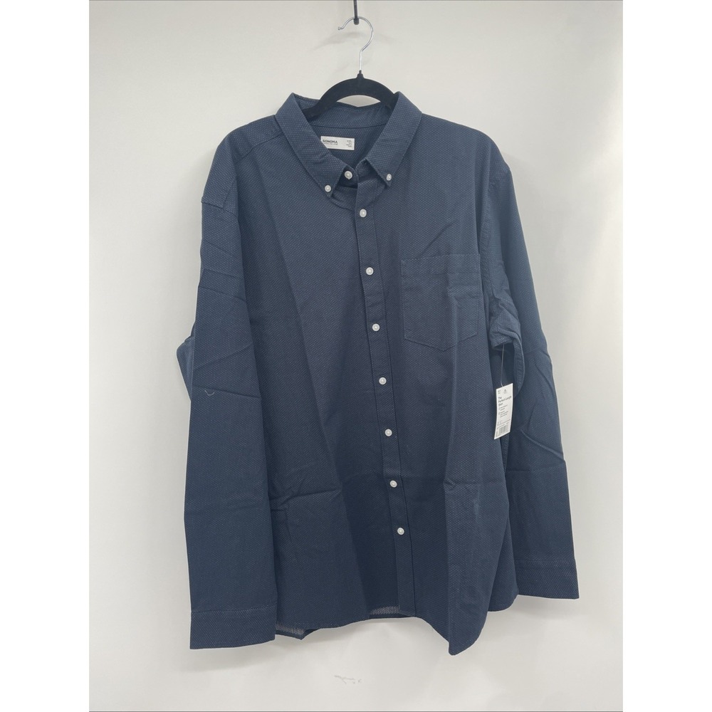 Sonoma Goods For Life Perfect Length Shirt Men 2XL Tall Navy Pin Dot Button-Down